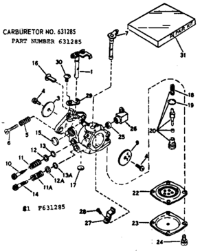 Carburetor No. 631285 Diagram and Parts List for 91763202  Craftsman Chainsaw