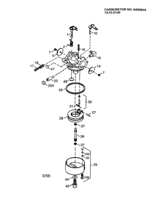 Carburetor 640084a 1a70-5145 Diagram and Parts List for 143005001  Craftsman Engine