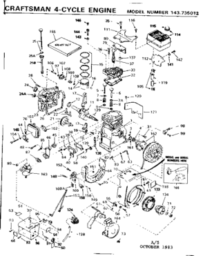 Replacement Parts Diagram and Parts List for 143735012  Craftsman Engine