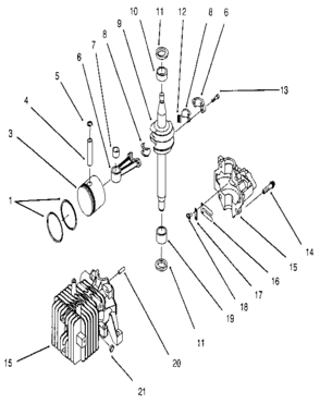 2 Cycle Engine Assembly Diagram and Parts List for 3934  Craftsman Lawn Mower