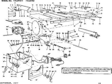 Unit Diagram and Parts List for 22237  Craftsman Table Saw