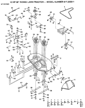 38" Mower Diagram and Parts List for 917255511  Craftsman Lawn Tractor