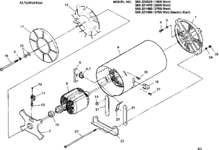 View Of Alternator Diagram and Parts List for 580321480  Craftsman Engine