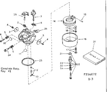 Carburetor Diagram and Parts List for 143256072  Craftsman Engine
