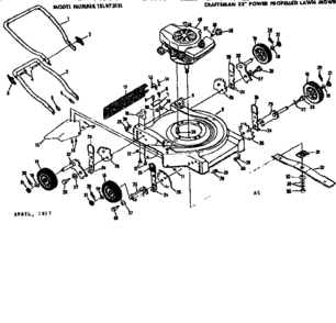 Mower Deck Diagram and Parts List for 131973131  Craftsman Lawn Mower