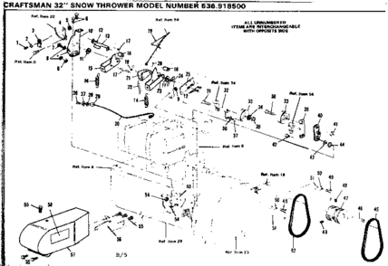 Drive Assembly Diagram and Parts List for 536918500  Craftsman Snow Blower