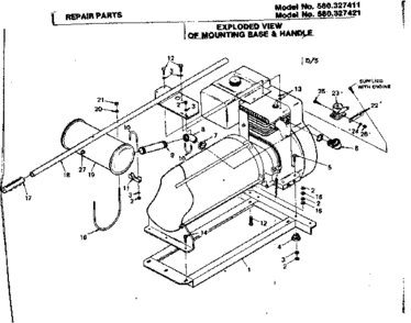 Mounting Base & Handle Diagram and Parts List for 580327411  Craftsman Engine