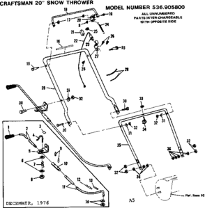 Handle Assembly Diagram and Parts List for 536905800  Craftsman Snow Blower