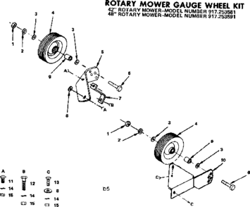 Gauge Wheel Kit Diagram and Parts List for 917253591  Craftsman Lawn Mower