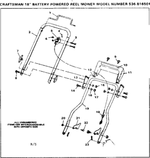 Handle Assembly Diagram and Parts List for 536816501  Craftsman Lawn Mower