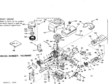Replacement Parts Diagram and Parts List for 143266452  Craftsman Engine