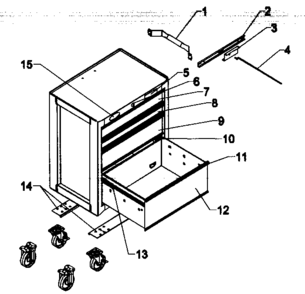 Part Location Diagram of T14010-EBE Craftsman Tool chest caster channel