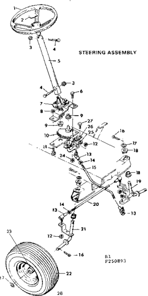Steering Assembly Diagram and Parts List for 502250893  Craftsman Lawn Tractor