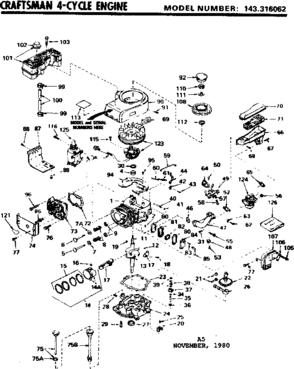 Replacement Parts Diagram and Parts List for 143316062  Craftsman Engine