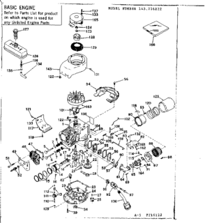 Basic Engine Diagram and Parts List for 143216122  Craftsman Engine