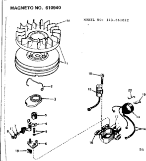 Magneto Diagram and Parts List for 143661022  Craftsman Engine
