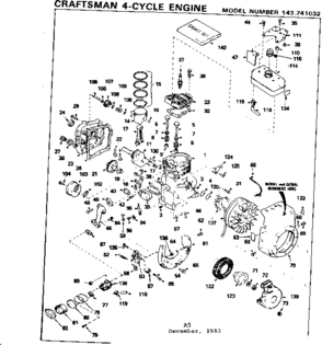 Replacement Parts Diagram and Parts List for 143741032  Craftsman Engine