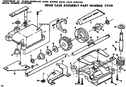Gear Case Assy Diagram and Parts List for 131978801  Craftsman Lawn Mower