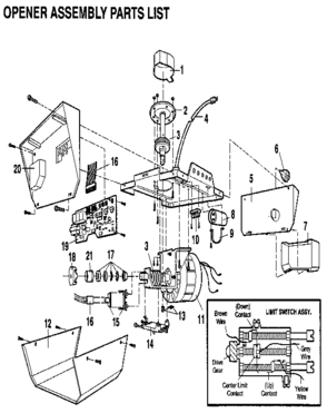 Opener Assembly Diagram and Parts List for 139536141SR  Craftsman Garage Door Opener