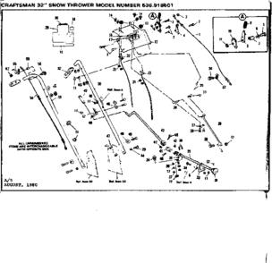 Handle Assembly Diagram and Parts List for 536918501  Craftsman Snow Blower