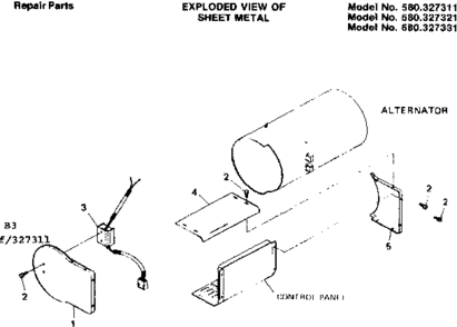 Sheet Metal Diagram and Parts List for 580327311  Craftsman Engine