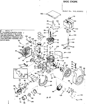 Basic Engine Diagram and Parts List for 143611052  Craftsman Engine