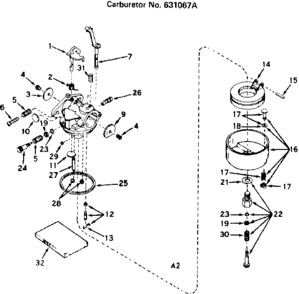 Carburetor Diagram and Parts List for 143555022  Craftsman Engine