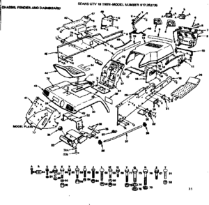 Chassis, Fender And Dashboard Diagram and Parts List for 917253735  Craftsman Lawn Tractor