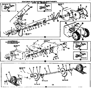 Drive Assembly Diagram and Parts List for 53690540  Craftsman Snow Blower