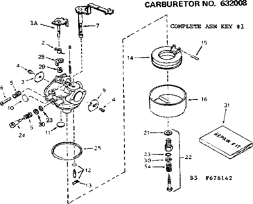 Carburetor Diagram and Parts List for 143676142  Craftsman Engine