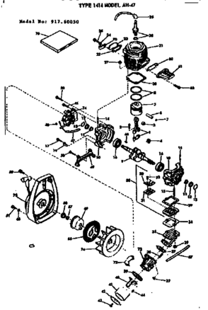Crankcase Diagram and Parts List for 91760050  Craftsman Chainsaw