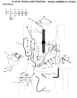 Electrical Diagram and Parts List for 917255560  Craftsman Lawn Tractor