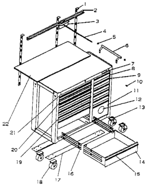Part Location Diagram of A9979 Craftsman Tool chest caster set
