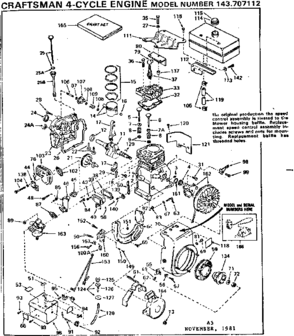 Replacement Parts Diagram and Parts List for 143707112  Craftsman Engine