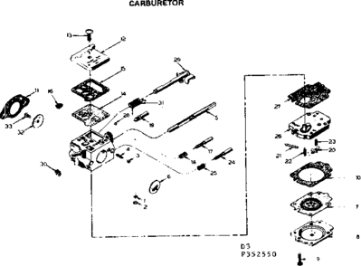 Carburetor Diagram and Parts List for 917352550  Craftsman Chainsaw