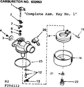Carburetor Diagram and Parts List for 143294112  Craftsman Engine