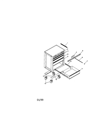 5-drawer Professional Roll-away Diagram and Parts List for 706658390  Craftsman Tool Stand & Cart