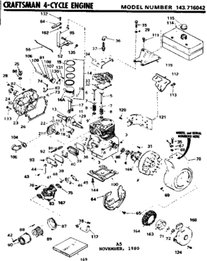 Replacement Parts Diagram and Parts List for 143716042  Craftsman Engine