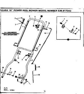 Handle Assembly Diagram and Parts List for 536817243  Craftsman Lawn Mower