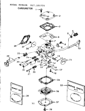 Carburetor Diagram and Parts List for 917351770  Craftsman Chainsaw
