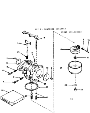 Carburetor Diagram and Parts List for 143650022  Craftsman Engine
