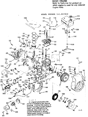 Basic Engine Diagram and Parts List for 143617012  Craftsman Engine