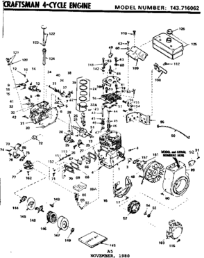 Replacement Parts Diagram and Parts List for 143716062  Craftsman Engine