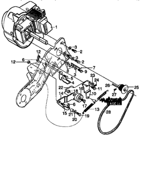 Engine And Drive Diagram and Parts List for 536884570  Craftsman Snow Blower