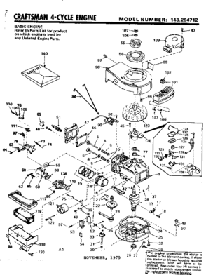 Replacement Parts Diagram and Parts List for 143294712  Craftsman Engine