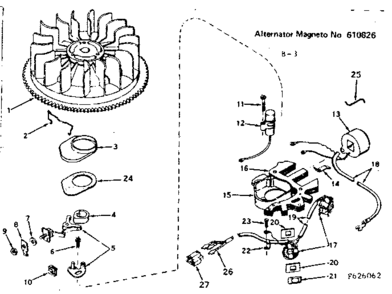 Alternator Magneto Diagram and Parts List for 143626062  Craftsman Engine