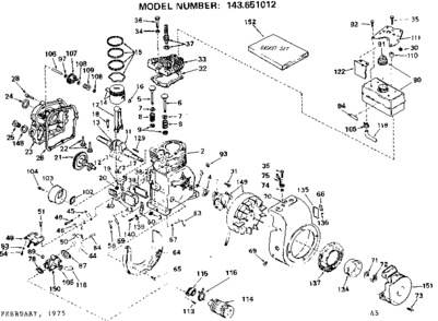 Replacement Parts Diagram and Parts List for 143651012  Craftsman Engine