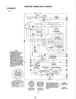 Schematic Diagram Diagram and Parts List for 917991651  Craftsman Lawn Tractor