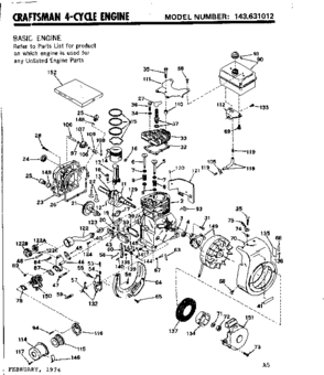 Replacement Parts Diagram and Parts List for 143631012  Craftsman Engine