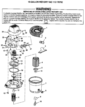 Unit Diagram and Parts List for 113178792  Craftsman Utility Vacuum